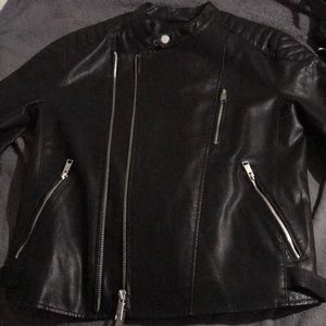 Armani Exchange asymmetrical faux leather jacket.